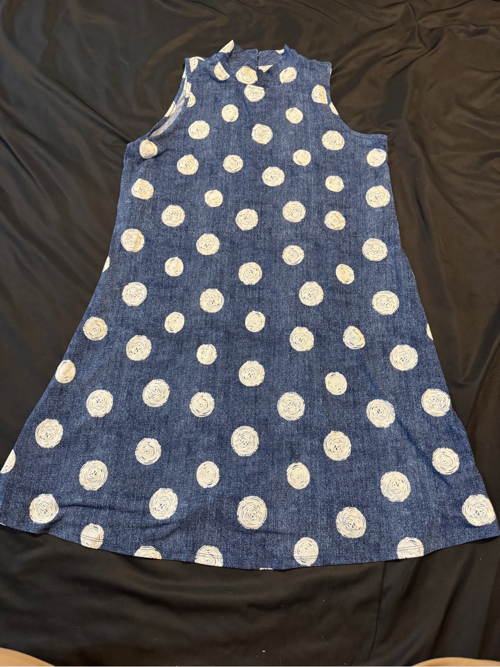 Blue Dot Textured Knit Top with Raised Rosette Details